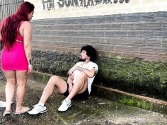 Slutty housewife takes in beggar for rough doggy deep throat fuck